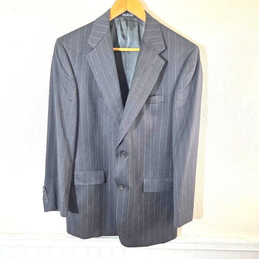Burberry London Mens Pinstripe Blazer Sport Coat Union Made USA Gray